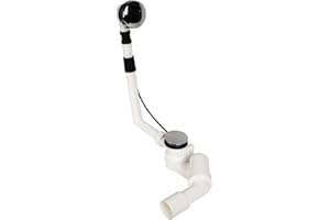 AquaSu Excenter-Wannengarnitur | Ab- und Überlaufgarnitur für Badewannen | Ablaufgarnitur mit Geruchsverschluss | 1 1/2 x 40/50 mm | Stopfen mit Drehgriff | Kunststoff | Chrom | Weiß | 22055 2