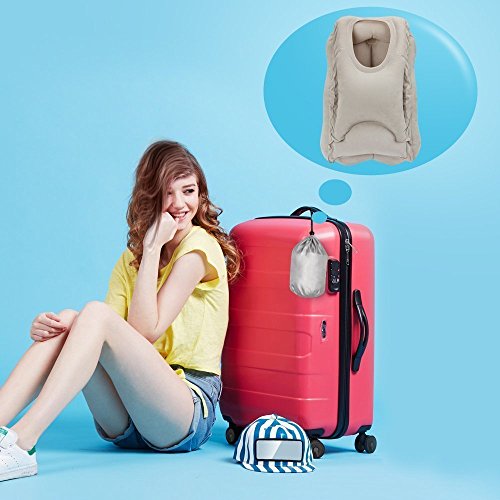 Reise Sets (Reisekissen & Ohrstöpsel & Augenblende), Neueste Aufblasbare Reise Kissen， Reisekissen mit Tragetasche für Flugzeug,Zug,Büro zum Schlafen - 8