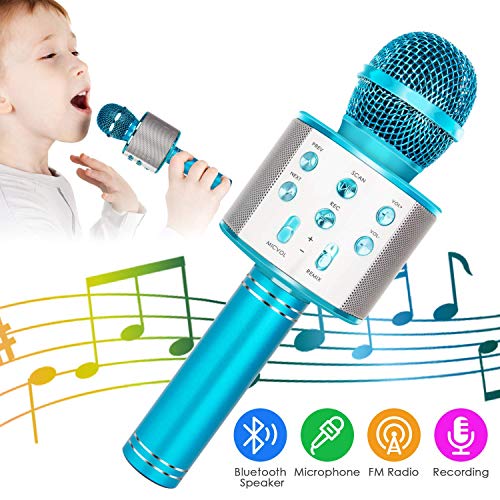 NEXGADGET Microfono Wireless Bluetooth Karaoke, 5 in 1 Portatile Radio FM Karaoke Mic Speaker Player Recorder per Bambini Adulti per Festa di Compleanno KTV Ideale per iPhone Android iPad PC