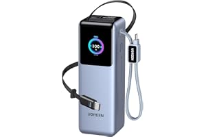 UGREEN Power Bank 25000mAh 200W Fast Portable Charger for Dual Laptops | Nexode Pro,flight-safe, 200W total output, built-in+retract cables, smart display, 4-device charge,for Macbook/iPad/iPhone.