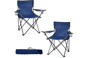 AMD Nexus Camping Chair Lightweight Folding Cup Holder Carry Bag 100kg Capacity (Pack of 2, Dark Blue)