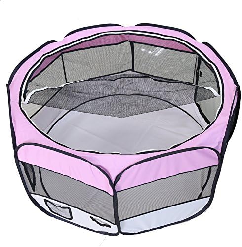 46" Pet Playpen Puppy Dog Fence Kennel Exercise Crate Foldable Folding Fence (Pink)