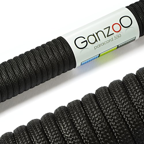 'Universal Survival Rope Made of tear-resistant Parachute Cord/Paracord 550Ã'Â Core Rope Nylon, 550lbs, Total Length 15Ã'Â m (50Ã'Â ft) BlackÃ'Â -Ã'Â Ganzoo by Ganzoo