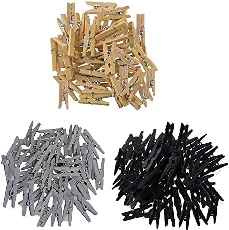 25mm Mini Wooden Craft Clips Photo Paper Decorative Pegs for Crafting Scrapbooking Weddings Hanging( Natural Colore Silver Gold Black) 100pcs