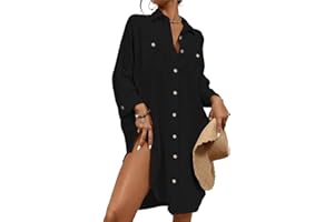 Bsubseach Sommer Strandkeid für Frauen Button Down Strand Shirt Kleid Badeanzug Cover Up V-Ausschnitt Strandponcho Bademode Resort Wear