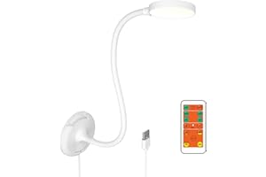 ENUOTEK Lampada Lettura Bianca con Telecomando, Lampade da Parete con Braccio con Base e Cavo USB da 1.8 Metri, Luminosità Dimmerabile Continuo, 3 Colori di Illuminazione, Timer Spegnimento