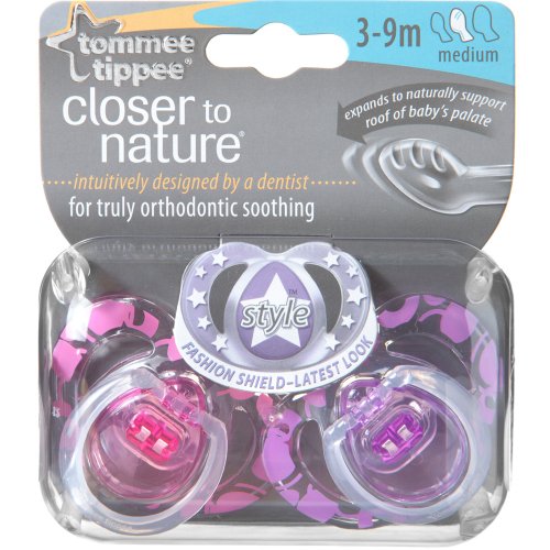 Tommee Tippee Closer To Nature STYLE Soothers 0-3 mths, Colours: Blue or Pink