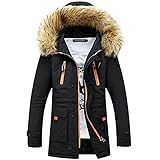 winterjacke pelzkragen Herren Baumwolle Wintermantel mit Pelzkragen Kapuzenjacke Outdoorjacke Winterjacke Warm Mantel