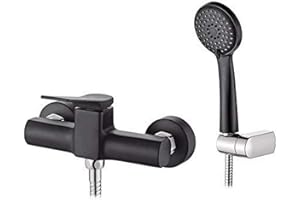 Ibergrif Mitigeur Douche avec Douchette (3 Modes) et Flexible de Douche (150cm) et Support - Robinet Douche Universel Filetage G1/2, Mitigeur Douche Mural, Facile à Installer, Laiton, Chromé, Noir