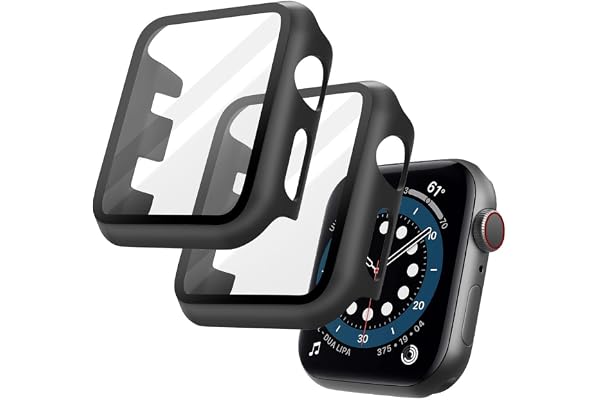 OFFCUP 2 st. Svart fodral för Apple Watch Series 3 / Series 2, 38mm med härdat glas, full täckning, hårt skyddande HD Clear s