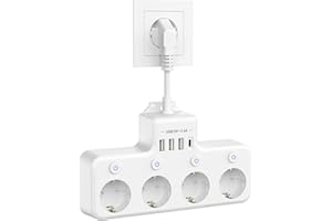Doppelstecker für Steckdose, Steckdosenleiste mit USB, Mehrfachsteckdose mit Schalter, 4 Fach Verteilersteckdose, Steckdosenadapter Wandmontage einzeln Schaltbar KEAGAR - Weiß 4Switch-White