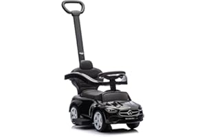 Milly Mally Mercedes C-Class Cavalier Véhicule avec Poignée Enfants Cadeau Enfant 12m+ Voiture Porteur Auto pour Enfant Dès 12 Mois, Volant Audio, Compartiment de Rangement sous Le siège (Noir)