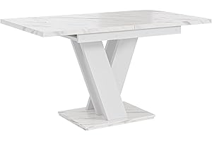 ‎PROROOM FURNITURE PROROOM FURNITURE - Malvi - Dining Table Extendable to 160 cm - 120x80x75 cm - Modern - Dinner Table - Dining Room Table - Table for Dining Room, Living Room - Extendable Table - Bianco Marble White
