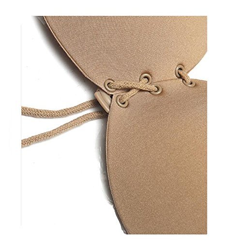 wiederverwendbar Sexy Mango Form selbstklebend trägerlos Silikon BHs Tief V-Rückenfrei, Pad unsichtbar Push-Up BH Stay Kordel Nubra-mit Verschluss vorne für Lady Damen und Mädchen - 4