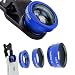 Produktbild Handy Objektiv, ECVILLA Fisheye Objektiv 3-IN-1 Clip-On Fischauge Objektiv & 0.67X Weitwinkel &12X Makro-Objektiv für iPhone und Android Smartphones (blau)
