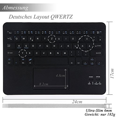 Bluethooth Tastatur, QWERTZ Deutsche Tastatur mit Touchpad, CoastaCloud Deutsch Bluetooth Tastatur Hülle mit Touchpad universal Für alle Windows / Android OS Tablet PC / Galaxy Tabs und Mobil mit 9-10.6 Zoll (Geeignete Tablettengröße : Min 15x24cm Max18x26cm)Schwarz - 2