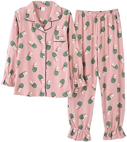 PajamaMax Ladies Ruffle Floral Notch Lapels 2-Piece Pajama Set