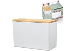 tesa® Baboo XL Badorganizer mit Bambus-Deckel, matt-weiß - Bad-Aufbewahrungsbox zur Wandmontage ohne Bohren, inkl Powerstrips Waterproof Strips XL - 242 mm x 160 mm x 102 mm