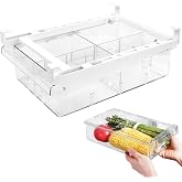 QINERSAW Removable Fridge Drawers, Retractable Fridge Container Space Saving 30 x 20 x 9.5 cm Organizer for Eggs/Fruits/Veget