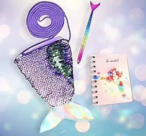 Le Delite Mermaid Combo Including Mermaid Sling Bag , Mermaid Spiral Diary , Mermaid Pen