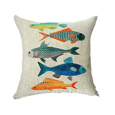 Elviros Coton Lin Blend Décoratif Housse de Coussin 45x45 cm [ 18x18'' ] - Poissons