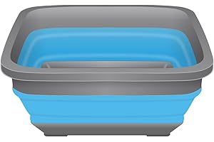 ACUNA Collapsible Washing Up Bowl -Square 9 Ltr, Multifunction Bathroom Storage Bowl- Portable Storage Organiser, Space Saving Pop Up Storage Container For Kitchen, Bathroom, Camping (Blue-Grey)
