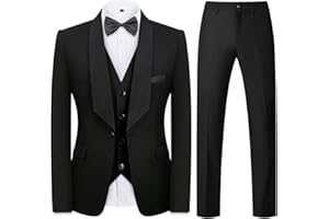 KUDMOL Mens Suit 3 Piece Tuxedo One Button Blazer Vest Trousers Sets for Wedding Party Prom