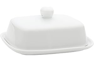 Belle Vous White Ceramic Butter Dish with Lid - Porcelain Countertop Container with Handle - Cover Fits Small and Large Butter Sticks