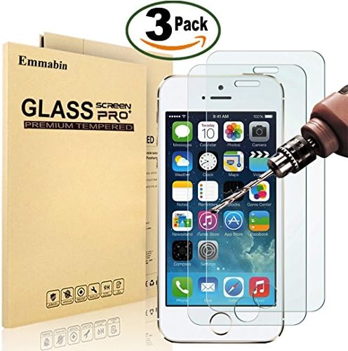 [3 Pack] iPhone 5 5S 5C SE Screen protector, Emmabin 0.26mm 9H Tempered Glass Shatterproof Screen Protector Anti-Shatter Film for iPhone 5 5S 5C SE 4" inch