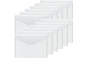 XSLTKBY A4 Plastic Wallets Folder - 12Pcs Clear Document Folders Transparent Filing Envelopes Waterproof Plastic Envelopes File Holder Filing Document Poly Envelope for A4 Letter Paper Size (Clear)