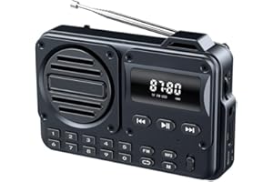 REACHMALL Piccole radio portatili AM FM, radio digitale DAB FM ricaricabile, 1200 mAh, radio portatile a batteria e alimentazione a rete (nero)
