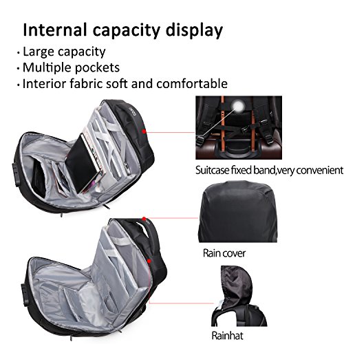 FANDARE Mode Anti Diebstahl Rucksack Laptoprucks  cke Schulrucksack Daypack Arbeit Reisen Studenten USB Port Wasserdicht Polyester Schwarz