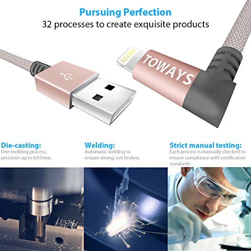 Lightning Kabel Toways iPhone Ladekabel [Apple MFi zertifiziert] 90 Grad Winkel Stecker 1.2m Nylon USB Datenkabel für iPhone 7 / 7 Plus / 5 / iPhone 6 / iPhone SE / 6 / 6 Plus / 6s / 6s Plus / 5 / 5c / 5s, iPad Pro Air Air 2 mini2 mini3 4th Gen, iPod Nano 7th Gen, DJI Mavic Pro Drone – Rose Gold - 5