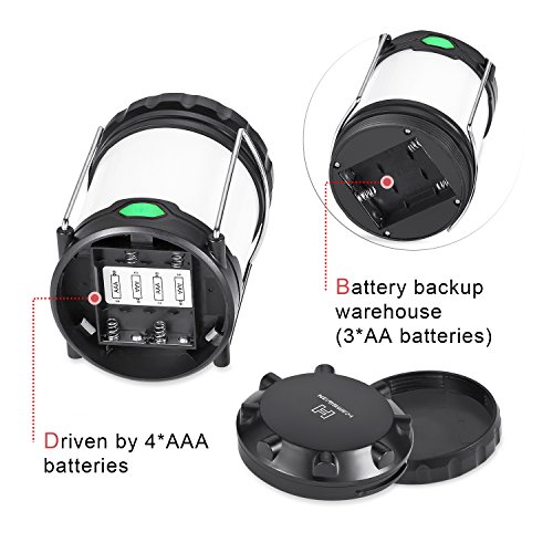 [Sonderangebot] HAMSWAN HB-09 2x LED-Camping tragbare AugenschutzLampe kampierende Laterne Außenleuchte drei Licht-Modi Doppel Batterie-Behälter für Wandern, Camping, Notfall, Ausfälle, Nachtlicht, Gartenlaterne usw schwarz [Energieklasse A+] - 3