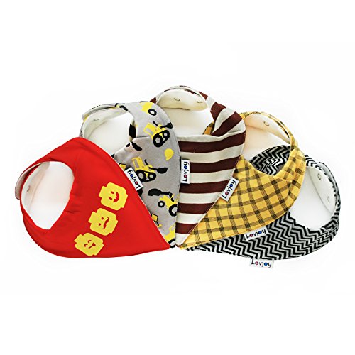 Lovjoy Bandana Geifer Baby Lätzchen (5 PACK - Little builder ) Super Absorbent & Soft für ultimativen Komfort mit justierbarem Snaps- Netter Baby-Geschenk für Jungen und Mädchen.