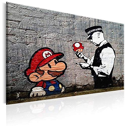 murando Cuadro 120x80 cm - Banksy impresión en Material Tejido no Tejido artística fotografía Imagen gráfica decoración de Pared Street Art Mario h-B-0080-b-a
