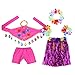 Produktbild Amosfun 6 pcs Kinder Hawaiian Gras Hula Rock Hosen mit Blume Leis Halskette Hawaiian Leis Luau Set tropischer Kostüm Luau Liefert (rosa 110cm)