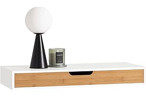 SoBuy Estante Flotante con Cajón - Estantería Moderna para Entrada, Sala y Dormitorio - Blanco & Natural 60x24x8cm FRG93-WN