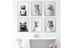 BEIYIHO Affiche Murale Noir et Blanc Humour Animaux Photos Deco Salle de Bain Tableau Poster WC Art Affiche Drole Toilette Tableau Humoristique WC Toile Poster Mural Chambre Adulte Rigolo Funny Amusante