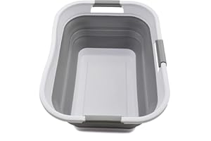 SAMMART 30 Litri Cesto portabiancheria pieghevole in plastica – contenitore pieghevole pop-up – vasca portatile – cesto salvaspazio (1, bianco/grigio)