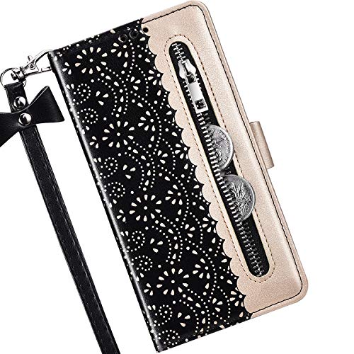 Preisvergleich Produktbild Qjuegad kompatibel mit Xiaomi Redmi Note 7 Hülle Magnetverschluss Retro Einfach Kartensteckplätze Hülle Brieftasche Wallet Stand Case Brieftasche Slim Book Vorne und Hinten Cover,Schwarz
