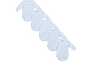 MEA BABY Langärmeliger Baby-Body | 100% Baumwolle | Unisex | Bodys für Mädchen und Jungen | Weiß naturfarben | 5er-Pack Bodys