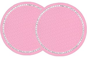 SANVPWSAN 2Pcs Bling Car Coasters PVC Diamond-Studded Car Anti Slip Coasters,Universal Vehicle Interior Crystal Cup Coasters for Women(2.75" Diameter) (Pink)