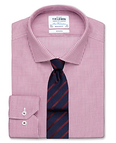 T.M.Lewin Men's Non-Iron Regular Fit Red Micro Check Twill Shirt – Button Cuff