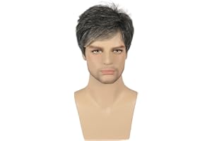 Cybelleza Męska krótka peruka, naturalnie warstwowa, czarna, mieszana khaki, biała, odporna na wysokie temperatury, syntetyczna peruka dla mężczyzn
