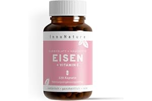 ‎INNONATURE Natürliches Eisen + Vitamin C aus Curryblatt-Extrakt und Hagebutte-Extrakt. 14-28mg reines Eisen und 80-160mg Vitamin C pro Tagesdosis.120 Kapseln im 2-4 Monatsvorrat. Vegan + hergestellt in DE.
