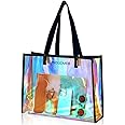 PROUDME Holographic Classic Tote Bag For Women, Stylish Transparent Design,Perfect Size (35X27X10 Cm), Black