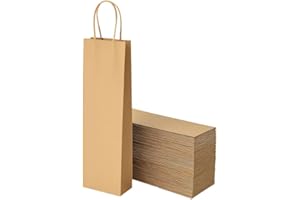 TRAINEANDO Lotes de Bolsas para botellas de vino o champán en papel kraft para regalos, Bolsas de papel para botellas de vino para eventos (25)