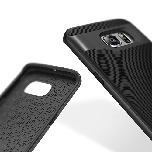 Caseology Funda Galaxy S6 Edge   Serie Wavelength  Fina Cubierta Protectora de Doble Capa con sujecion Texturizada  Negro - Black  para Samsung Galaxy S6 Edge  2015 