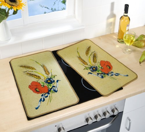 Wenko 2542100500 Herdabdeckplatte Kornblumen – 2er Set, für Glaskeramik-Kochfelder, Gehärtetes Glas, 52 x 1.8 x 52 cm, Mehrfarbig - 3